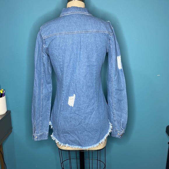 Missguided distressed denim shirt size 0 - Picture 3 of 4